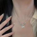 Hetian jade butterfly bracelet and necklace set with electroplated silver finish