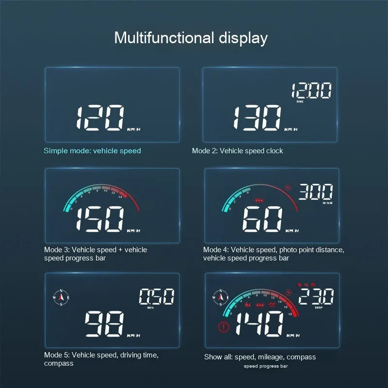 Black head-up display car GPS speed compass projector with USB cable for universal vehicle installation