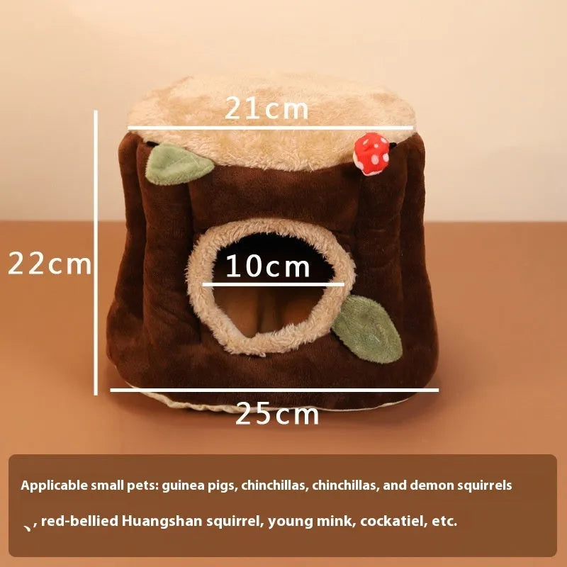 Brown cloth hanging rabbit nest with enclosed design for winter warmth