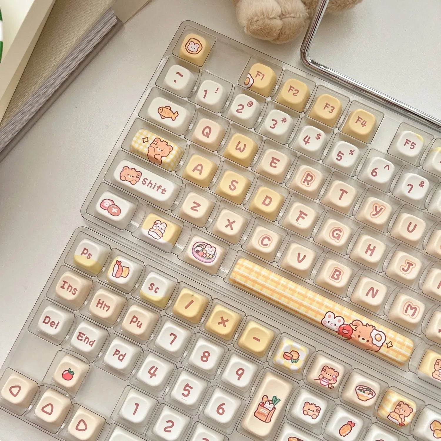 Rabbit Bear Restaurant themed mechanical keyboard keycaps in EOA height profile with thermal sublimation printing