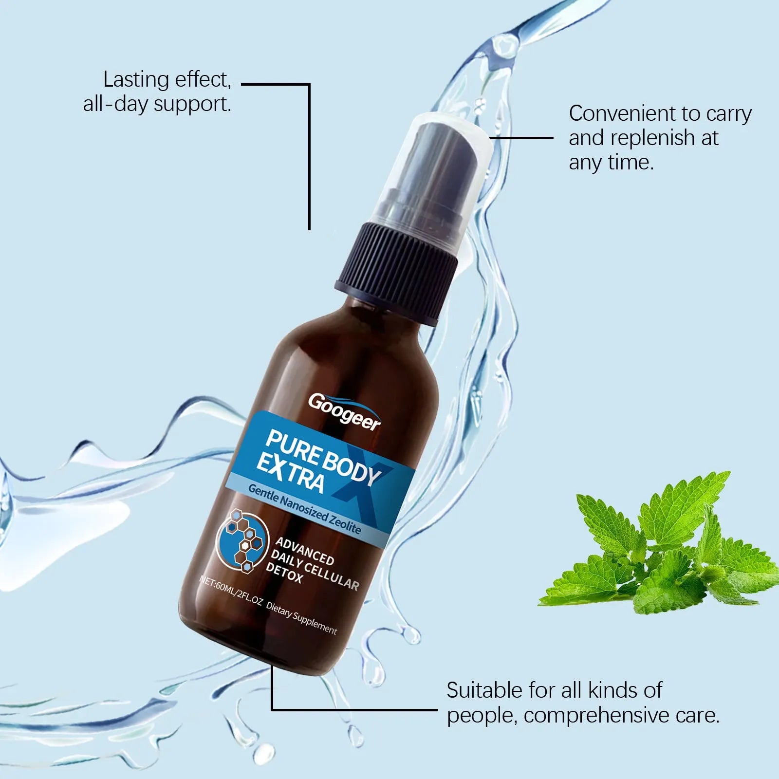 Googeer 60ml body care oral spray bottle with spray mechanism for wellness supplementation