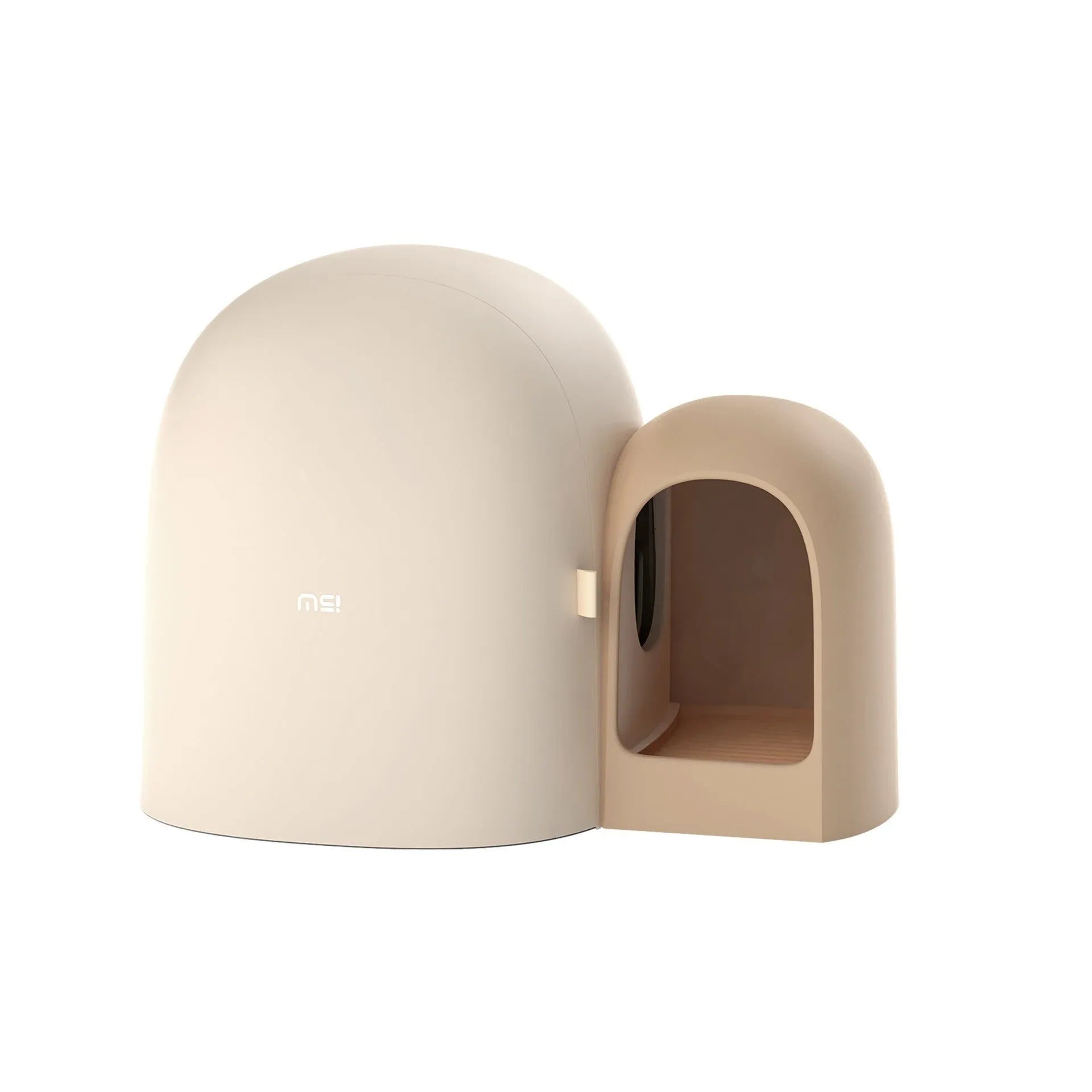 Fully enclosed oversized cat litter box in ABS plastic showing interior space and covered design