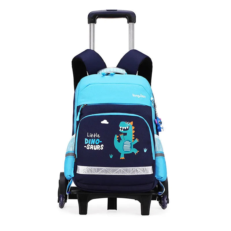 Korean red and black trolley backpack for elementary school students with wheels.