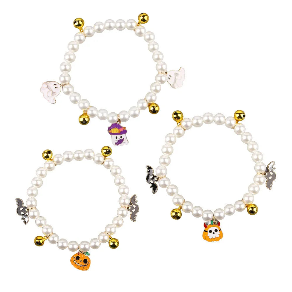 Halloween cat collar with simulated pearl necklace decoration in pumpkin design options