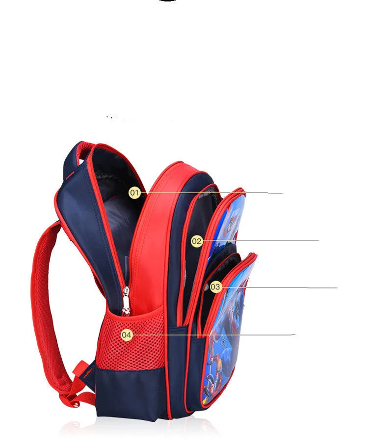 Blue children's cartoon backpack with pencil case, showing front print and adjustable straps.