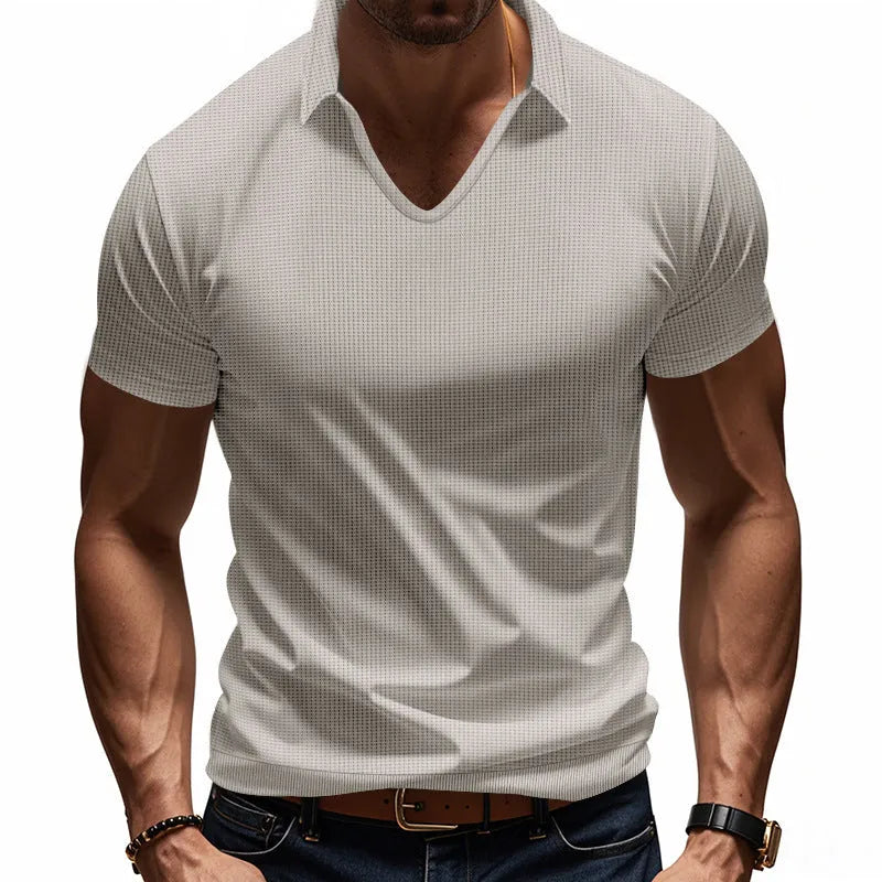 Men's loose fit V-neck short sleeve T-shirt in cotton blend fabric