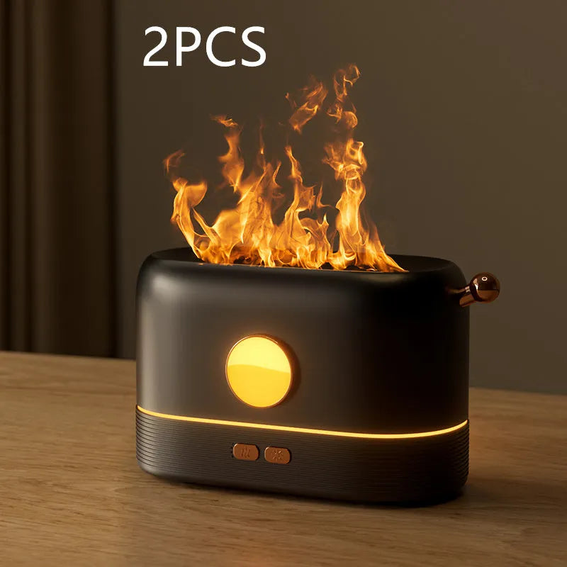 USB-powered simulation flame humidifier diffuser with LED lighting and 200ml water tank