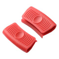 Silicone pot handle holder in black with rounded suit design for heat resistant grip