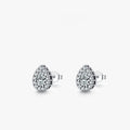 Women's silver water drop ear studs with diamond treatment and 925 sterling silver construction