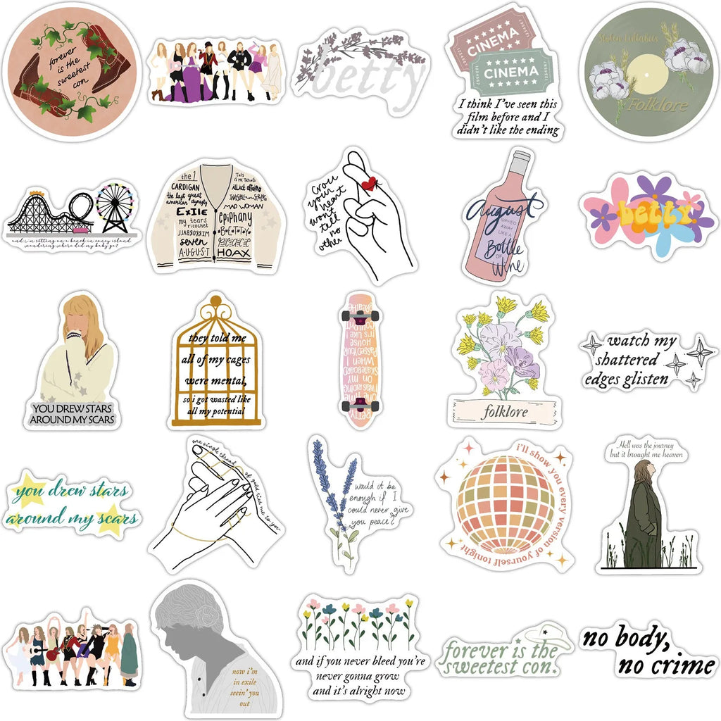 Set of 50 colourful cartoon graffiti waterproof stickers from the Mildew Album series.