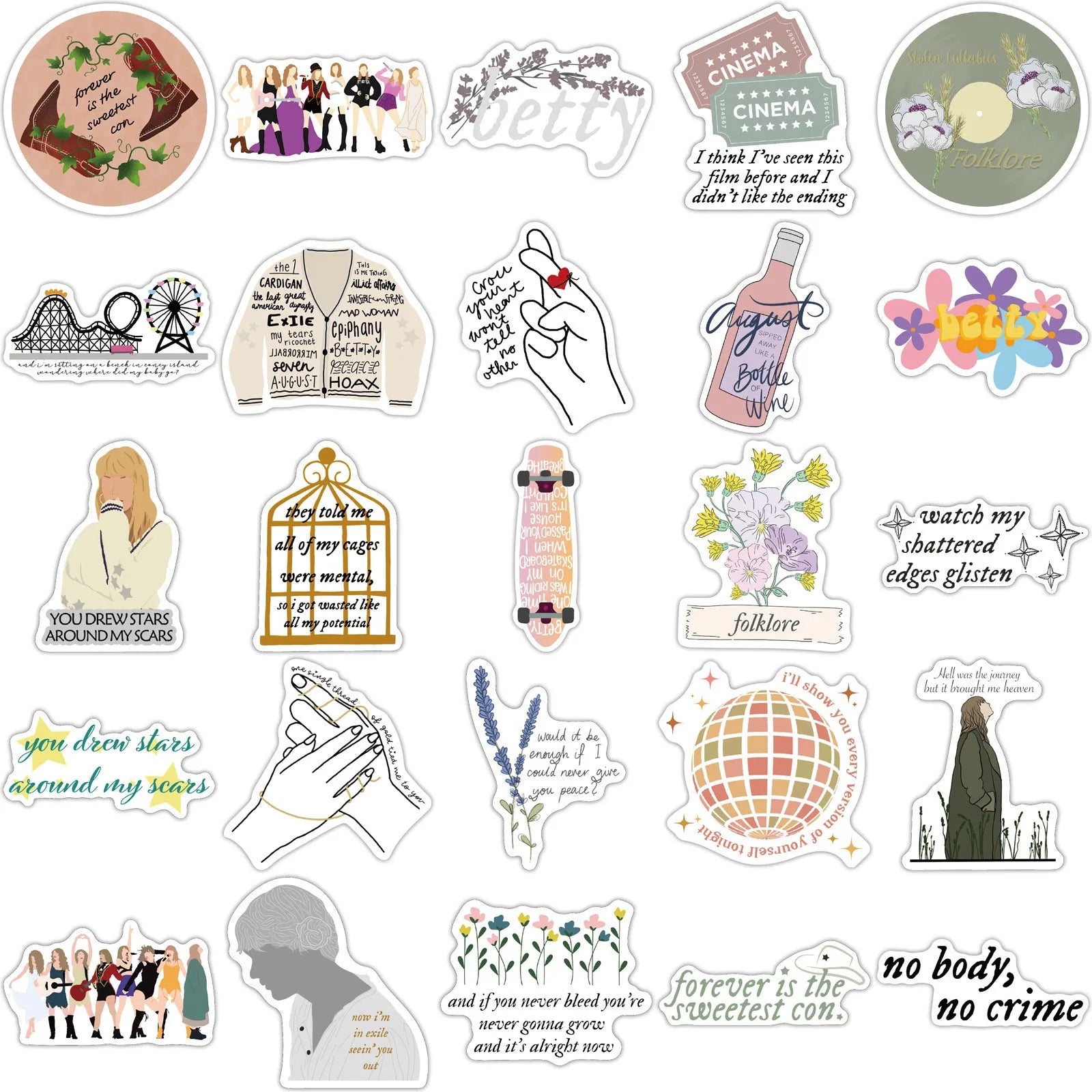 Set of 50 colourful cartoon graffiti waterproof stickers from the Mildew Album series.