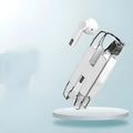 Private transparent Bluetooth 5.0 wireless earbuds in-ear earplug style with charging case pearl white