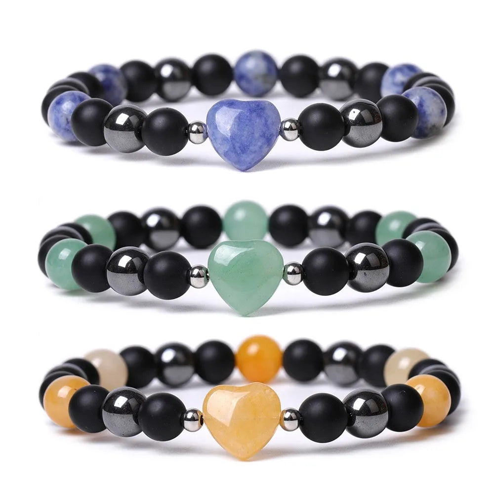 Lvdongling Tigereye hand-cut peach heart geometric stone bracelet with moon and planet charms