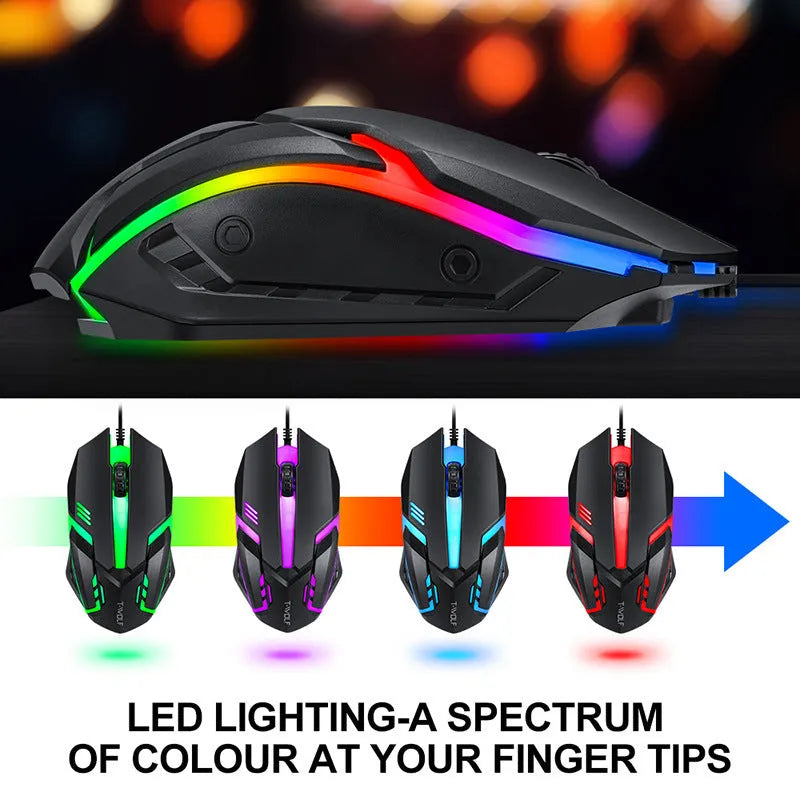 Thunder Wolf T800 four piece wired USB gaming keyboard, mouse, headset, and mouse pad bundle.
