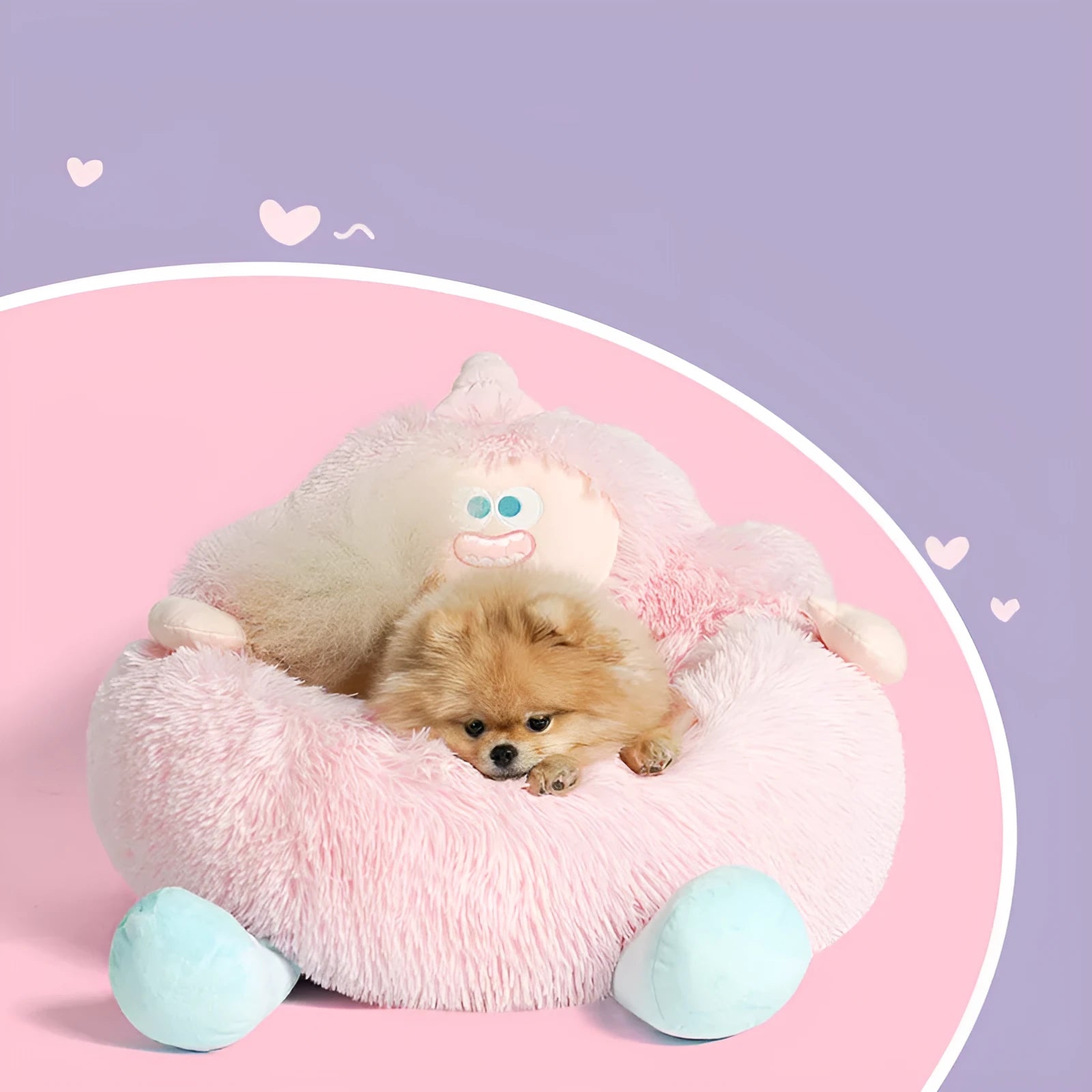 Grey plush pet nest bed for cat or dog, showing raised sofa-style edges.