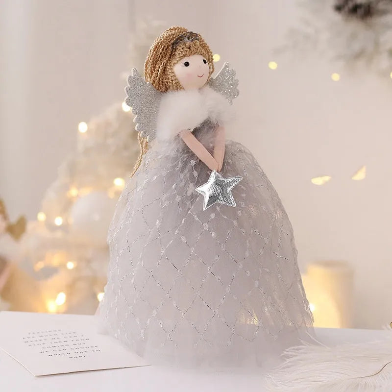 Angel little girl doll ornament in non-woven fabric, gold colour, 26 by 15 centimetres
