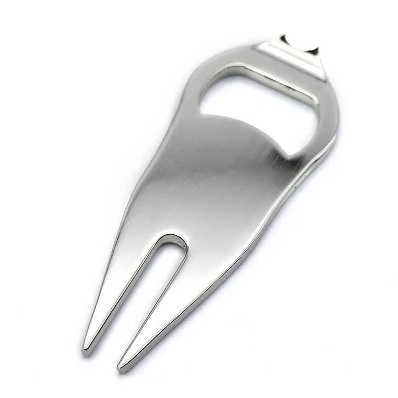 Golf ball yoke bottle opener and marking tool in black, green or silver zinc alloy finish