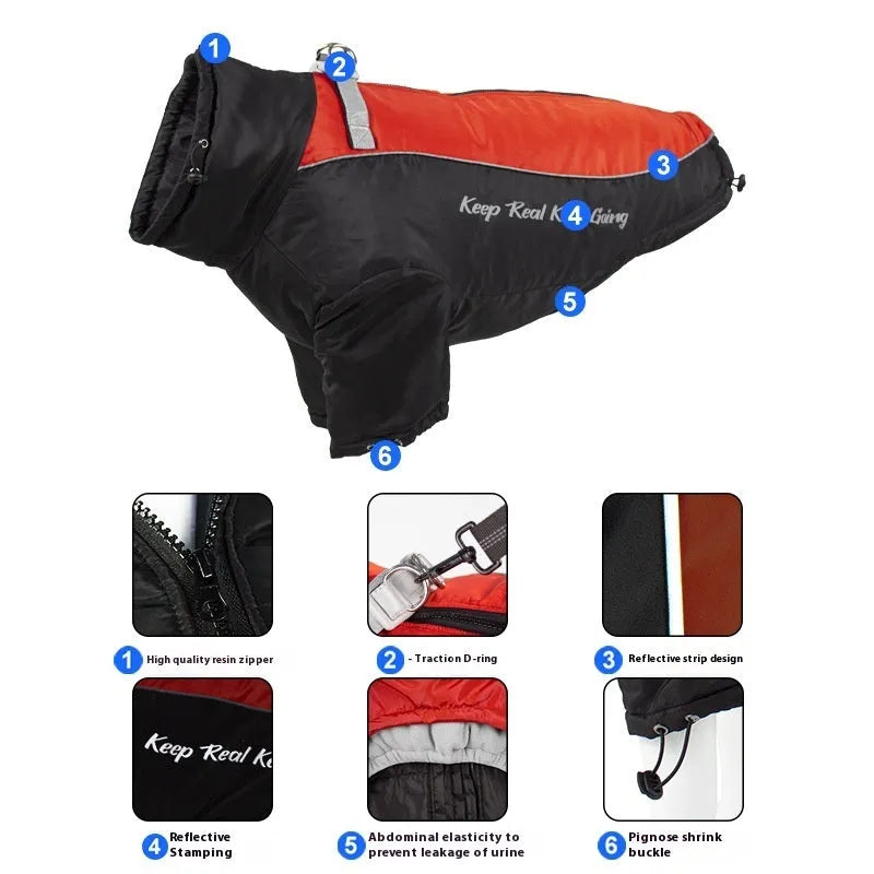 Polar fleece dog jacket with detachable liner in colour options like Black Red and Blue Orange