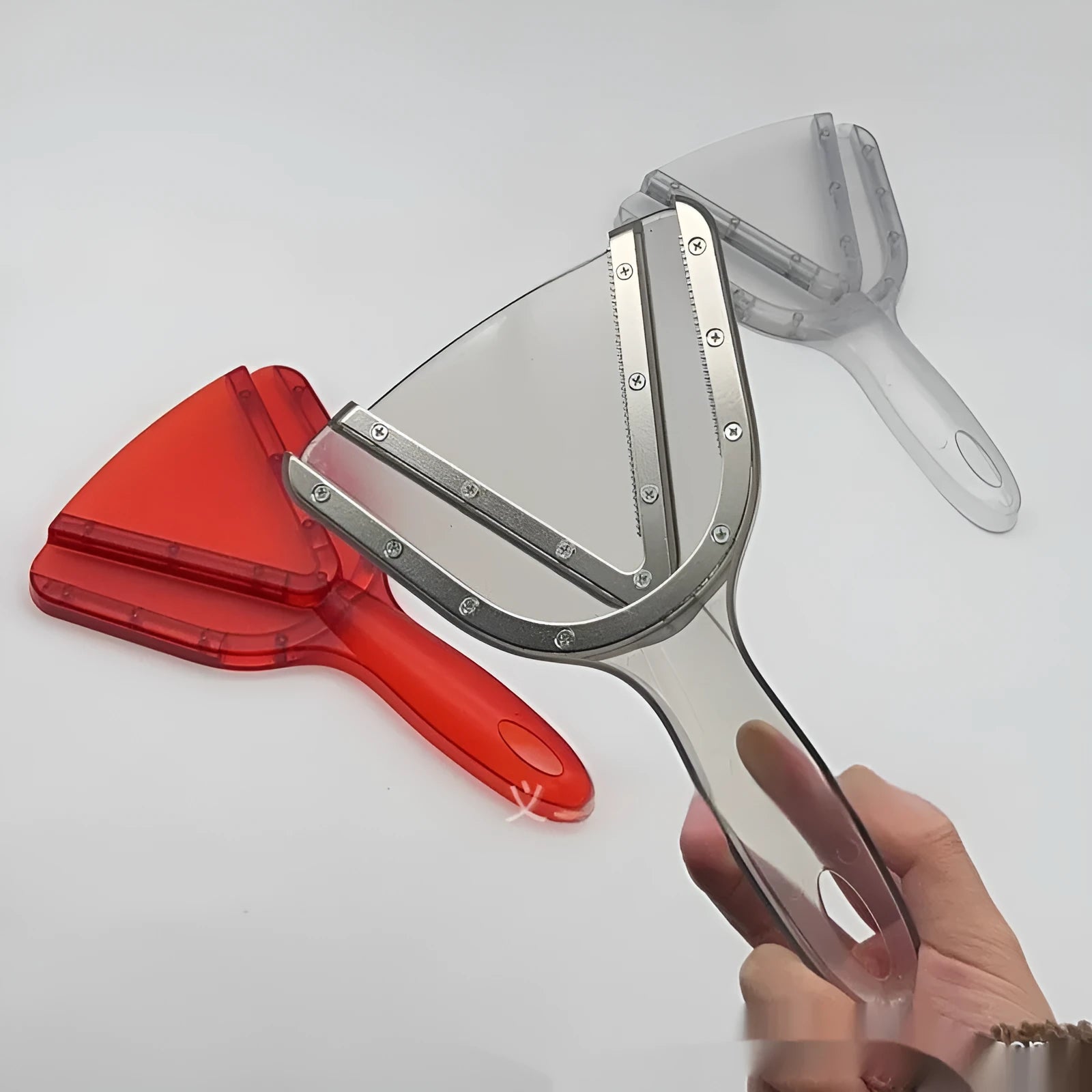 Adjustable telescopic bottle opener in ABS plastic with ergonomic handle in clear, red, or transparent grey colour options