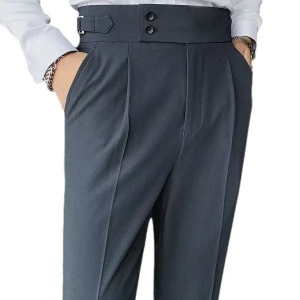 Retro high waist straight leg trousers in black, shown on a model.