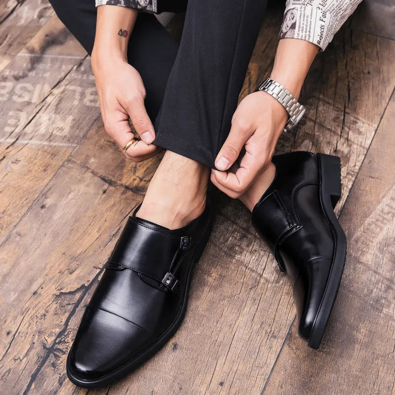 Men's British slip on plus size leather shoes round toe low top black brown sizes 38-45