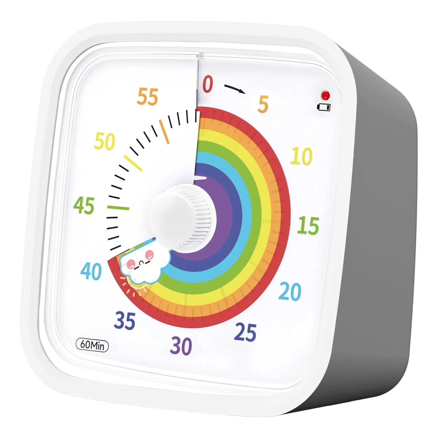 Anti-fall cartoon children's mute timer alarm clock with plastic shell in blue rainbow colour, compact 10x10x6cm size