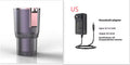 Black car cup holder with digital temperature display showing heating and cooling functions for 12V vehicle use