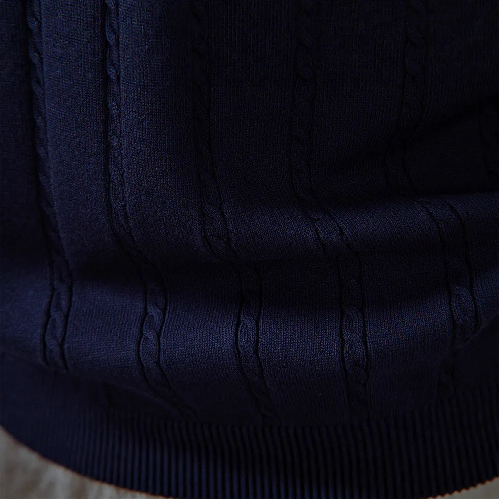 Men's European size V-neck twist sweater vest in dark blue, slim fit, viscose blend