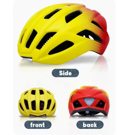 Orange ZH-002 adult cycling helmet showing ventilation holes and polycarbonate shell.