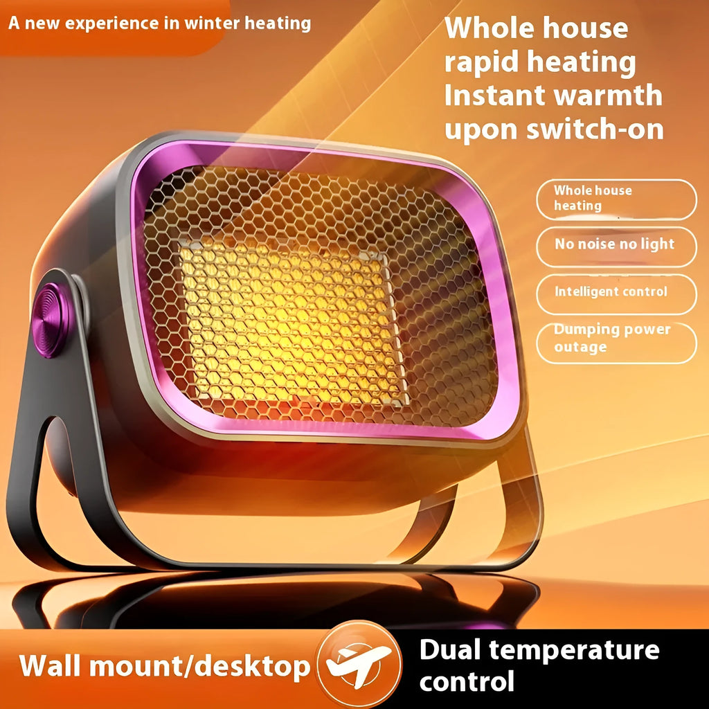 White desktop ceramic heater with rotatable base and push-button controls