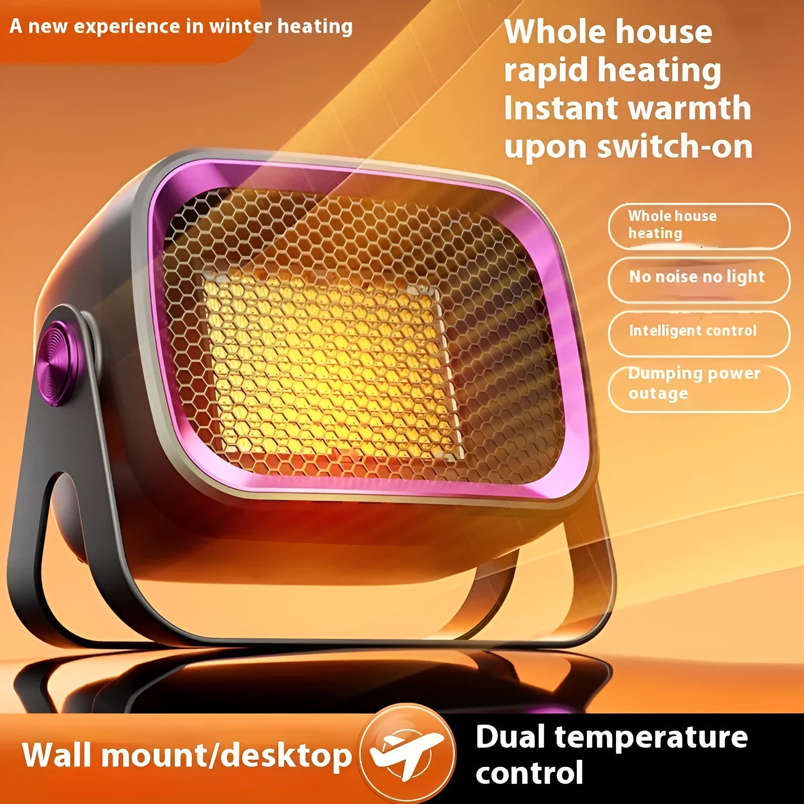 White desktop ceramic heater with rotatable base and push-button controls