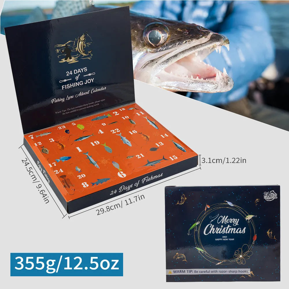 Metal Christmas mino bog themed 24-piece fishing tackle blind box set including lures and hooks.