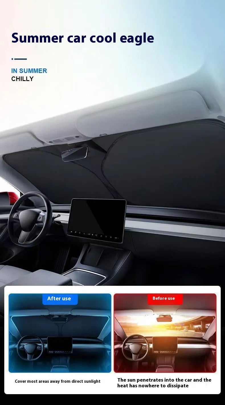 Aluminium foil car windscreen sunshade in silver colour, shown in a rectangular flat size.
