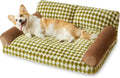 Small grey checkered pet sofa bed with a non-slip base and removable cover.