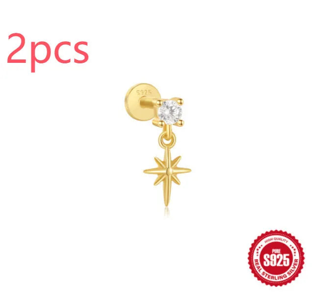 S925 sterling silver tassel ear studs with gold electroplating in six colour variations