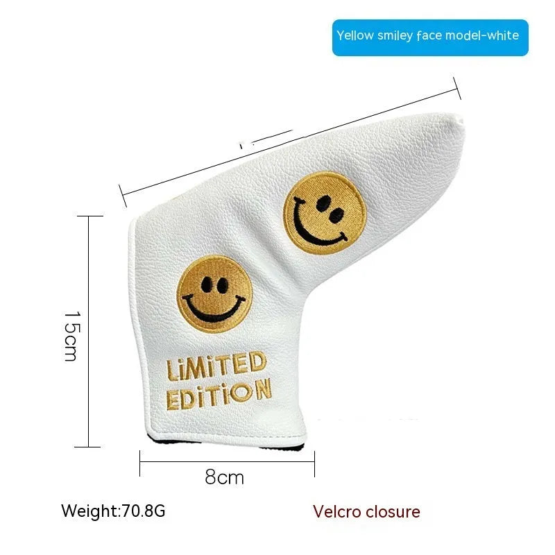 Golf straight bar putter sleeve in various designs including four-leaf clover, panda, and smiley styles.