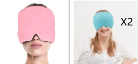 Elastic cloth gel eye mask for headache relief with adjustable headband in black colour