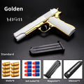 Children's M1911 plastic soft bullet gun toy with throw shell feature in Blue and White colour