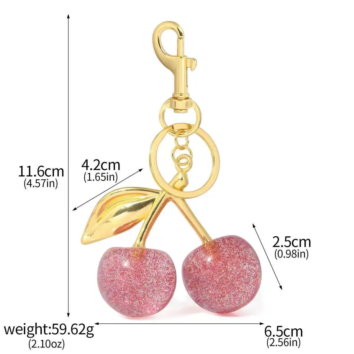 Zinc alloy three-dimensional cherry key pendant in pink or red colour options