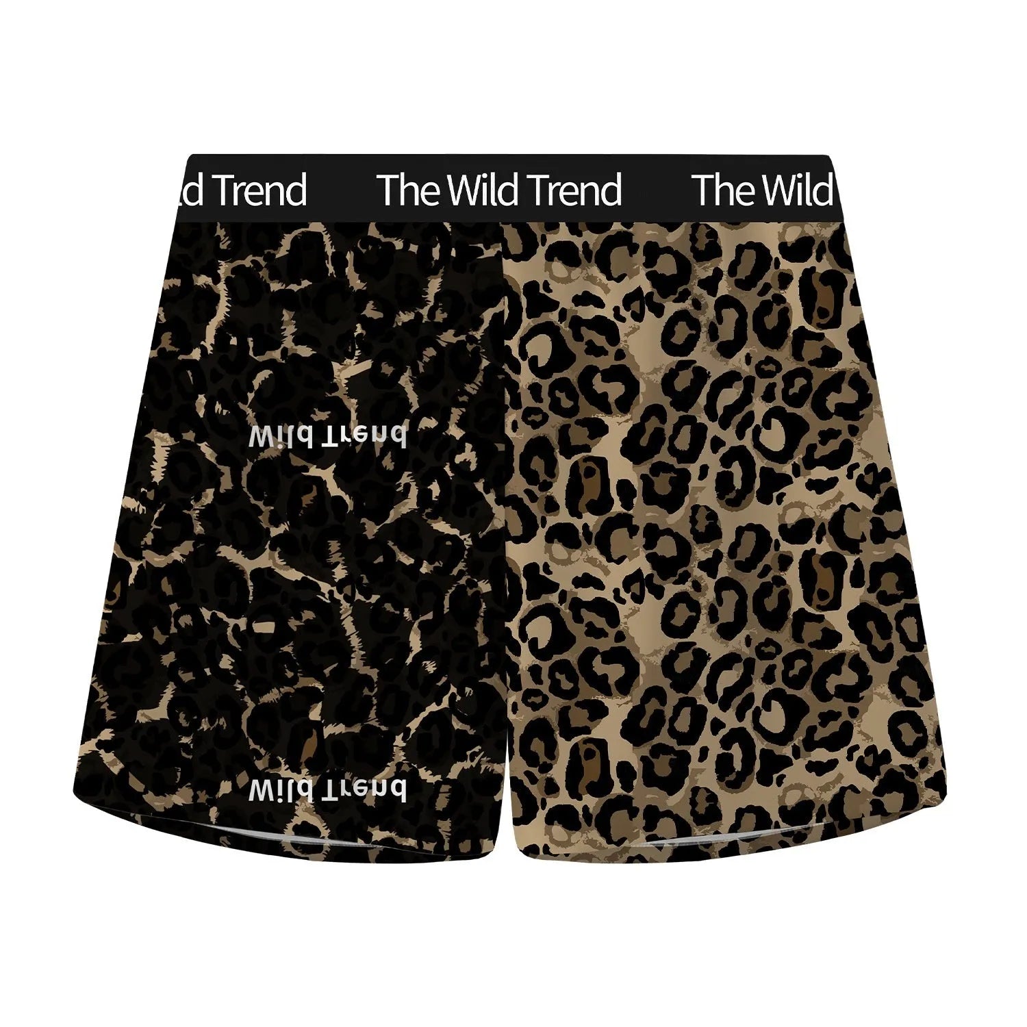 Men's leopard print woven shorts in ice silk polyester fabric with mid waist design