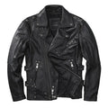 Men's slim fit black first layer cowhide biker's leather jacket with straight hem