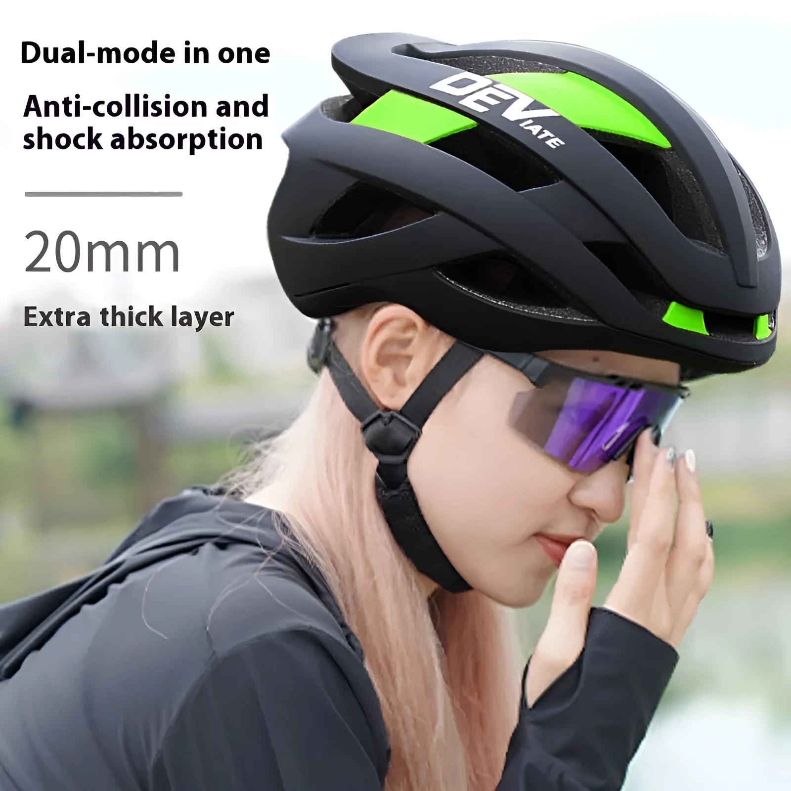 Adult mountain bike helmet in matte black with coloured accents, showing adjustable fit and breathable vents.