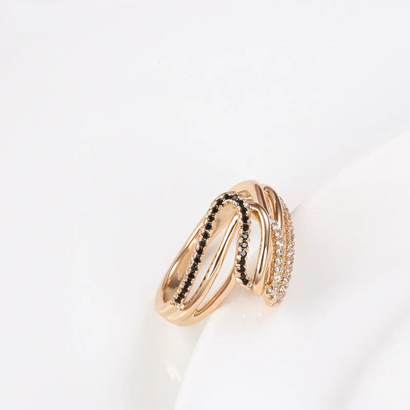 Women's copper ring with micro-inlaid zircon detailing in electroplated WK2230 colour