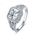 Geometric women's zircon ring with hollow quadrilateral design in platinum colour on copper