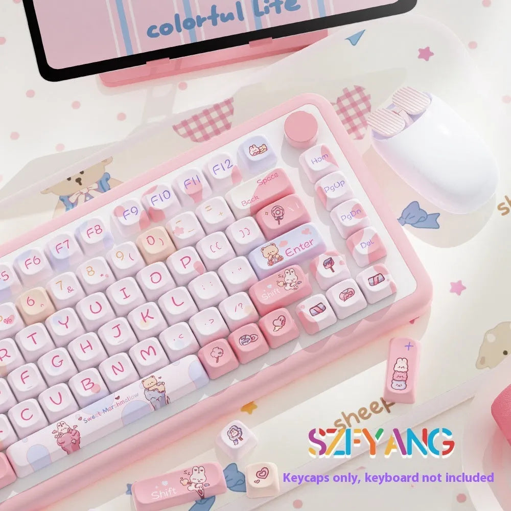 Sweet Cotton Candy coloured mechanical keyboard keycap set showing 112-key and 120-key options.