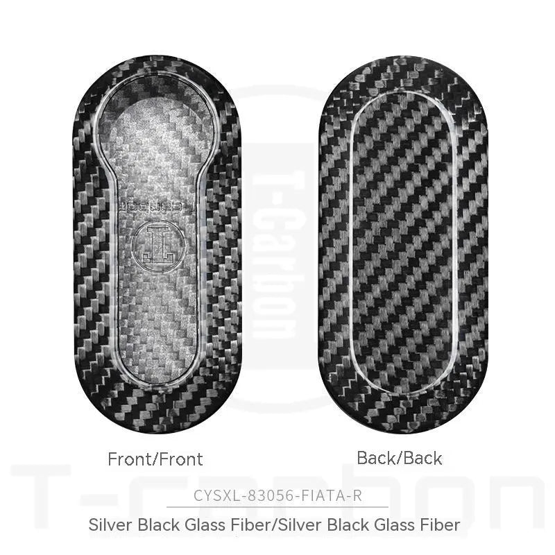 Carbon fibre and glass fibre replacement shell for car key fob on keyring.