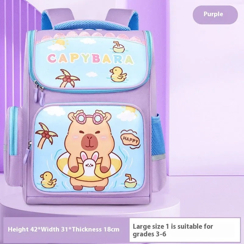 Capabala primary school backpack with spine protection, waterproof fabric, and air pillow belt in car brown colour
