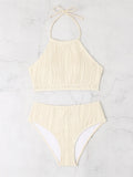 Women's conservative high waist apron swimwear in polyester with separate top and pants