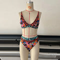 Women's floral print high-waist bikini set for swimming