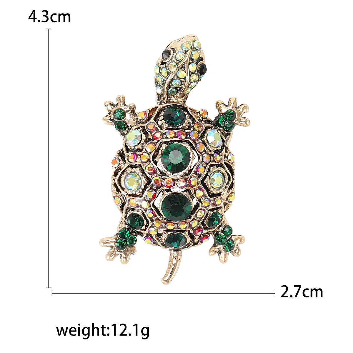 Retro style turtle brooch with rhinestone detailing in blue, green, or red colour options